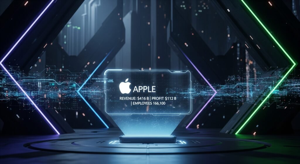 Apple - Revenue: $416 B | Profit: $112 B | Employees: 166,100